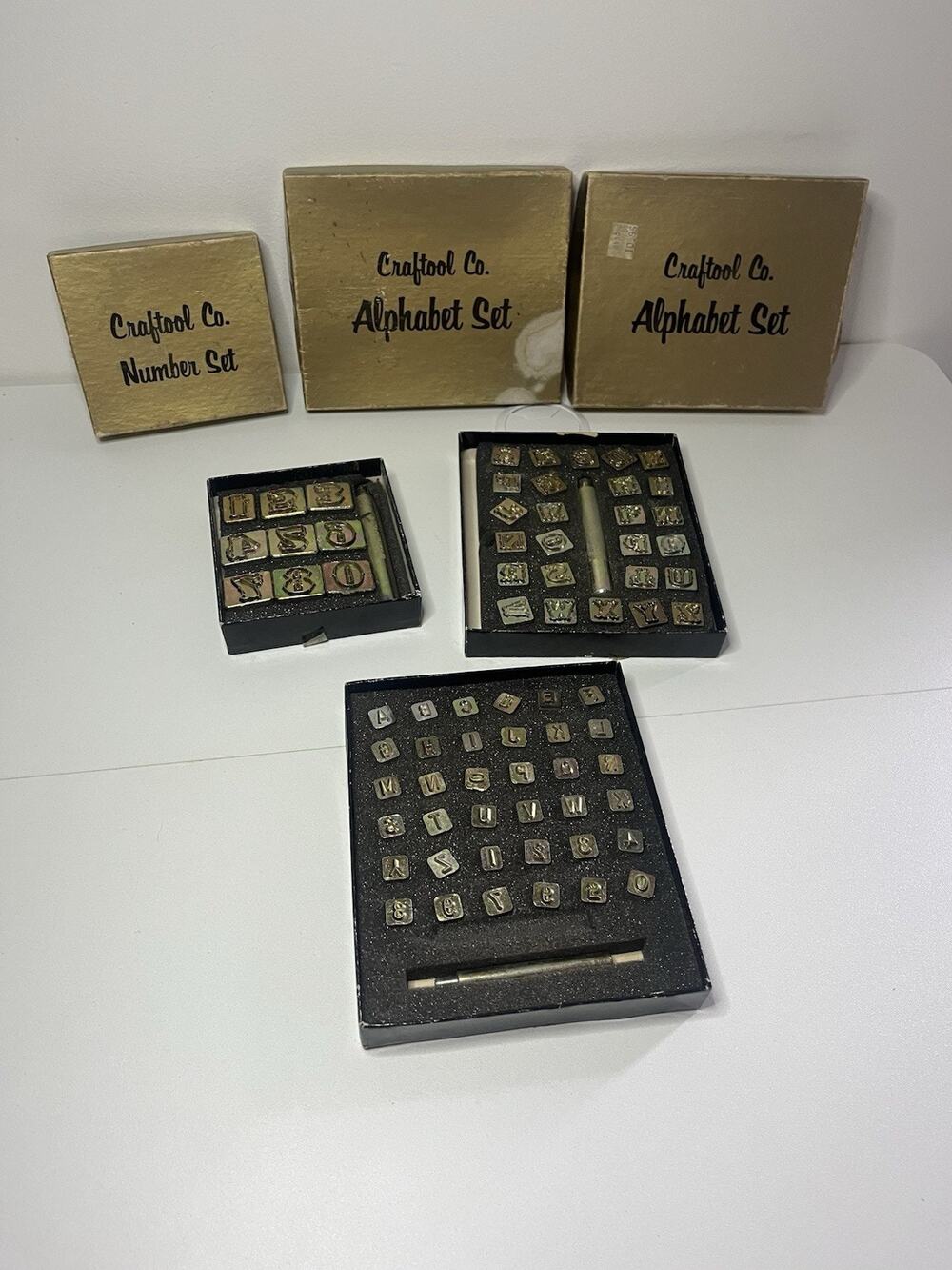 Vintage Craftool Co Alphabet & Number Set Lot Leather Stamps Original Box USA
